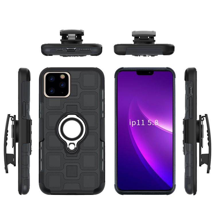 Geometric Pattern TPU PC Hybrid Phone Cover with Kickstand Belt Clip for iPhone (2019) 6.5-inch - Black-4