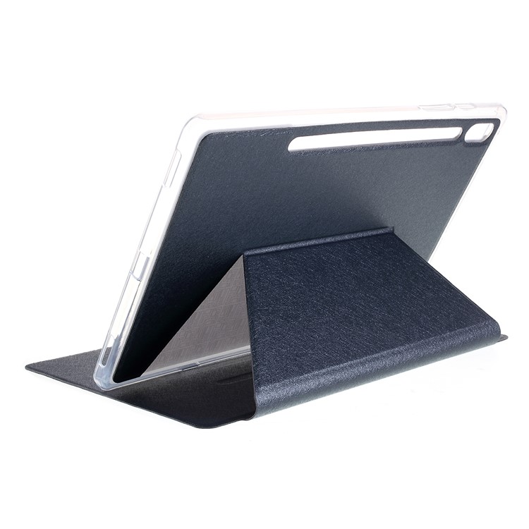 Silk Texture Tri-fold Stand Leather Tablet Protective Case for Samsung Galaxy Tab S6 SM-T860 (Wi-Fi) - Dark Blue-13