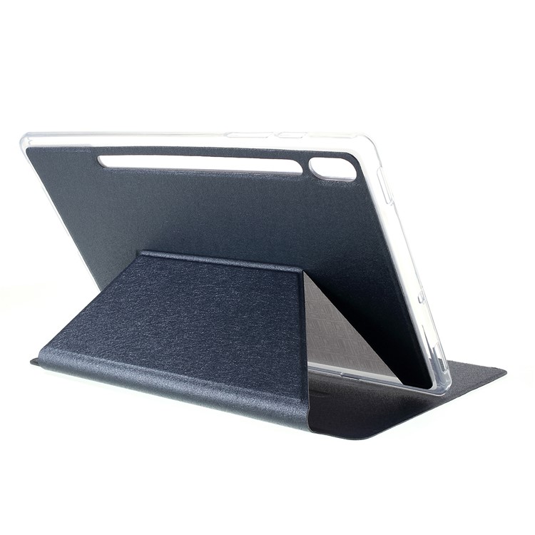 Silk Texture Tri-fold Stand Leather Tablet Protective Case for Samsung Galaxy Tab S6 SM-T860 (Wi-Fi) - Dark Blue-14