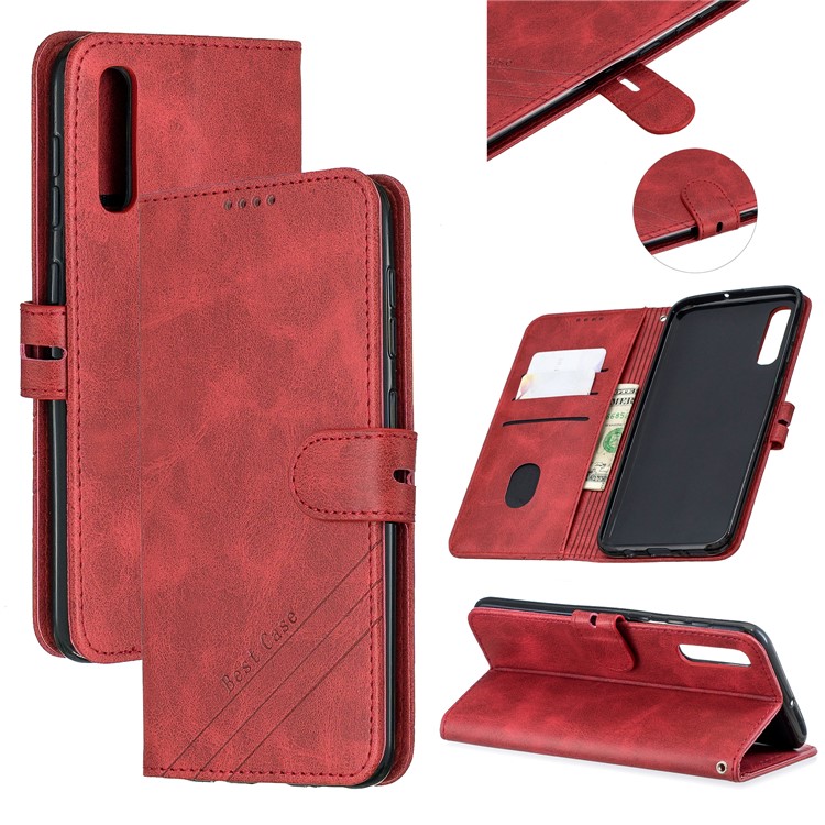 Carteira De Couro Stand Case Para Samsung Galaxy A50 - Vermelho-1