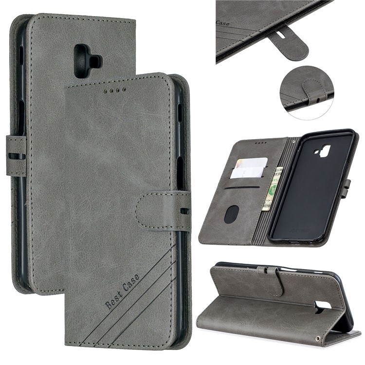 Mobile Phone Leather Wallet Protection Case for Samsung Galaxy J6+/J6 Plus - Grey-1