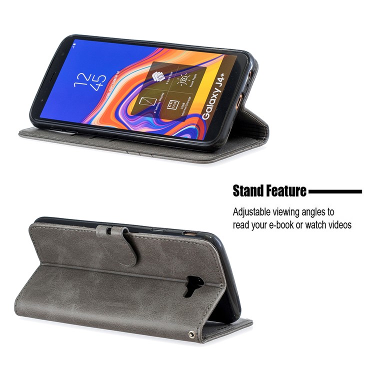 PU Leather Wallet Stand Shell Casing for Samsung Galaxy J4+/J4 Plus - Grey-6