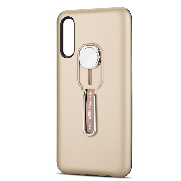 Phone Case with Magnetic Finger Ring and Strap for Samsung Galaxy A50 - Gold-3