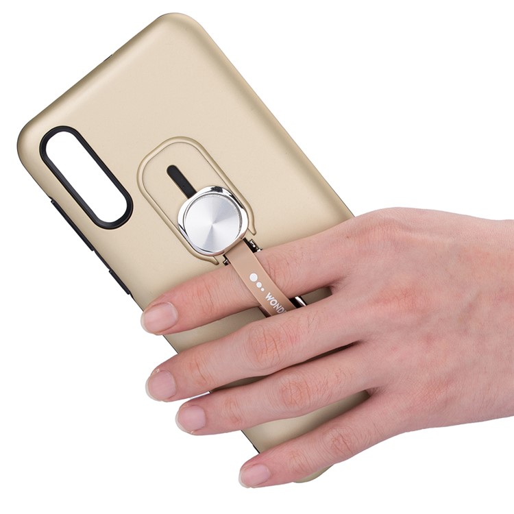 Phone Case with Magnetic Finger Ring and Strap for Samsung Galaxy A50 - Gold-4