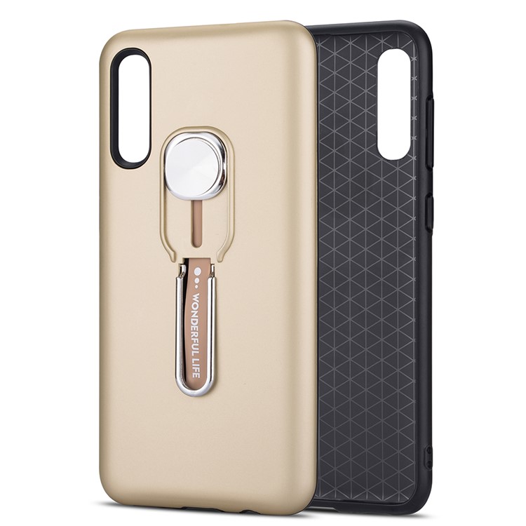 Phone Case with Magnetic Finger Ring and Strap for Samsung Galaxy A50 - Gold-5