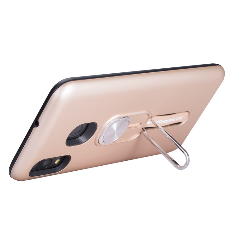 Finger Ring Kickstand PC + TPU Hybrid Case with Finger Holder Strap for Samsung Galaxy A20 - Rose Gold-2