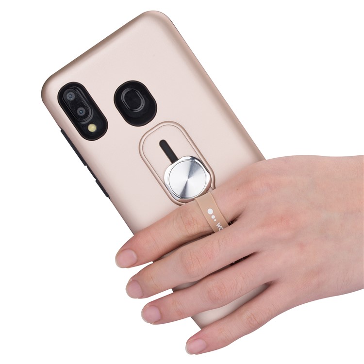 Finger Ring Kickstand PC + TPU Hybrid Case with Finger Holder Strap for Samsung Galaxy A20 - Rose Gold-4