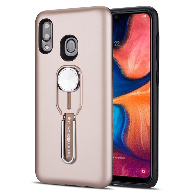 Finger Ring Kickstand PC + TPU Hybrid Case with Finger Holder Strap for Samsung Galaxy A20 - Rose Gold-5