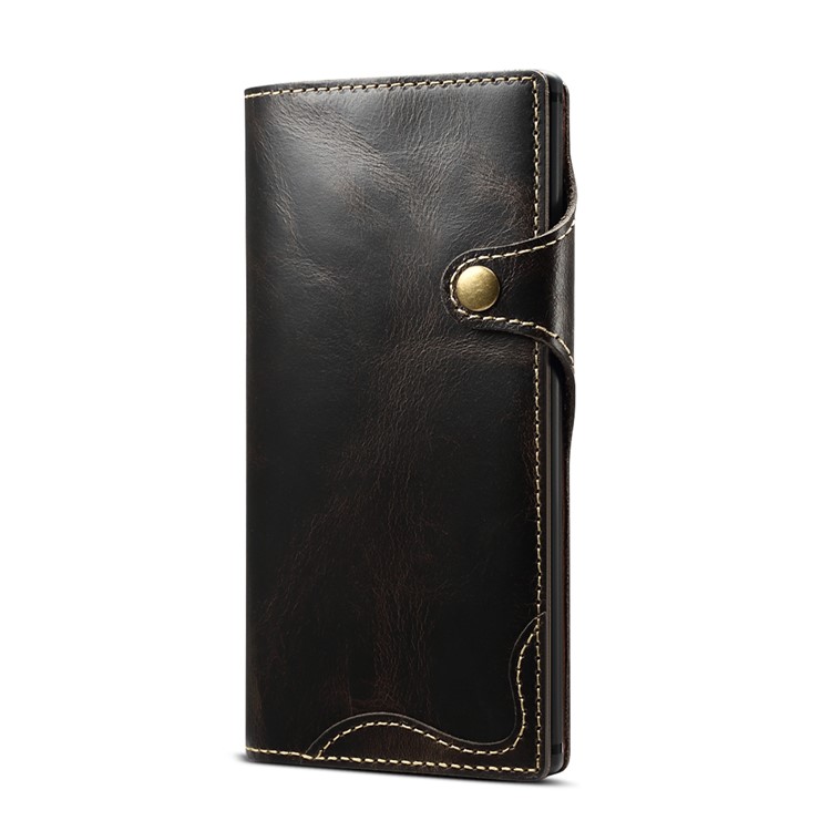 Oil Wax Genuine Leather Wallet Cell Shell Case for Samsung Galaxy Note 10 / Note 10 5G - Black-3