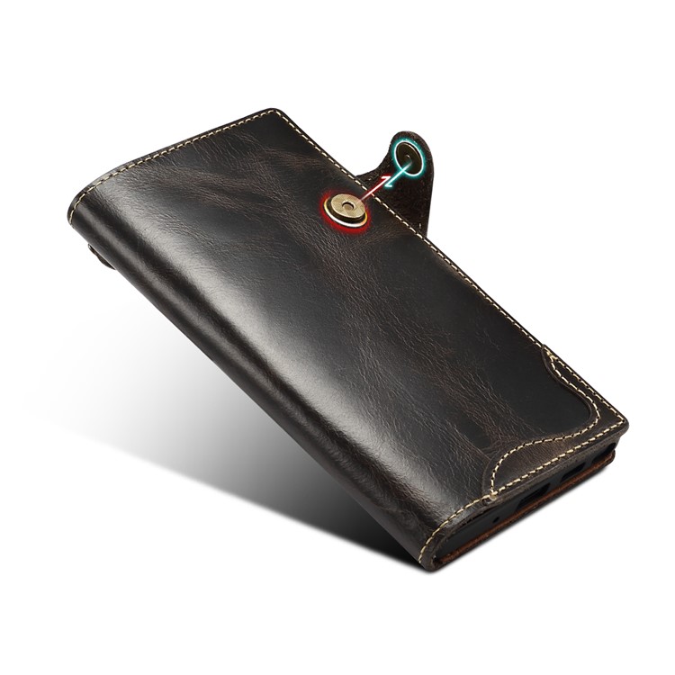 Oil Wax Genuine Leather Wallet Cell Shell Case for Samsung Galaxy Note 10 / Note 10 5G - Black-7