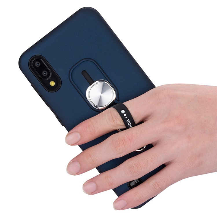 Magnetic Finger Ring and Strap Phone Case Covering for Samsung Galaxy A10/M10 - Blue-4