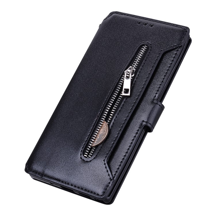 Card Holder Zippered Wallet Leather Phone Case for Samsung Galaxy Note 10 Plus/Note 10 Plus 5G - Black-4