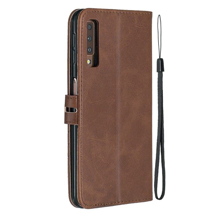 Leather Case Wallet Stand Phone Shell for Samsung Galaxy A7 (2018)/A750 - Coffee-3