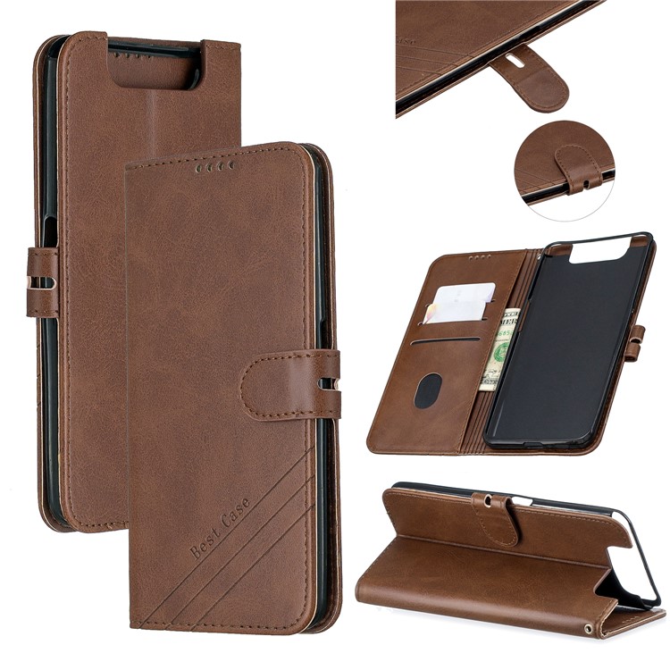 PU Leather Wallet Stand Casing for Samsung Galaxy A90 / A80 - Coffee-1