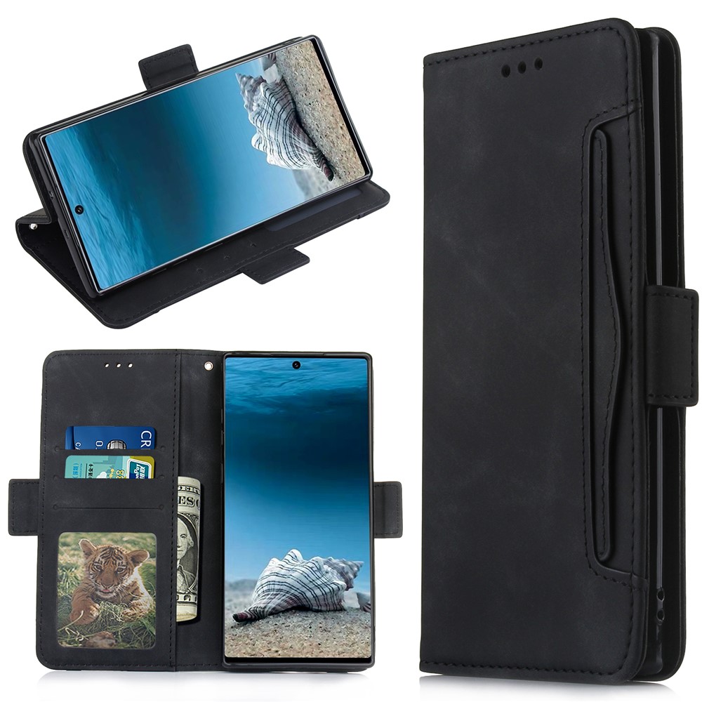 Leather Wallet Stand Phone Cover with Multiple Card Slots for Samsung Galaxy Note 10 Plus 5G/10 Plus - Black-1