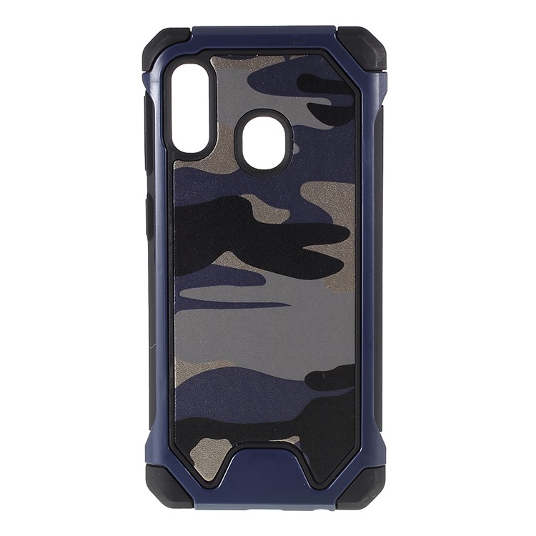 Camouflage Leather Coated PC TPU Shockproof Protective Shell for Samsung Galaxy A20e - Blue-1