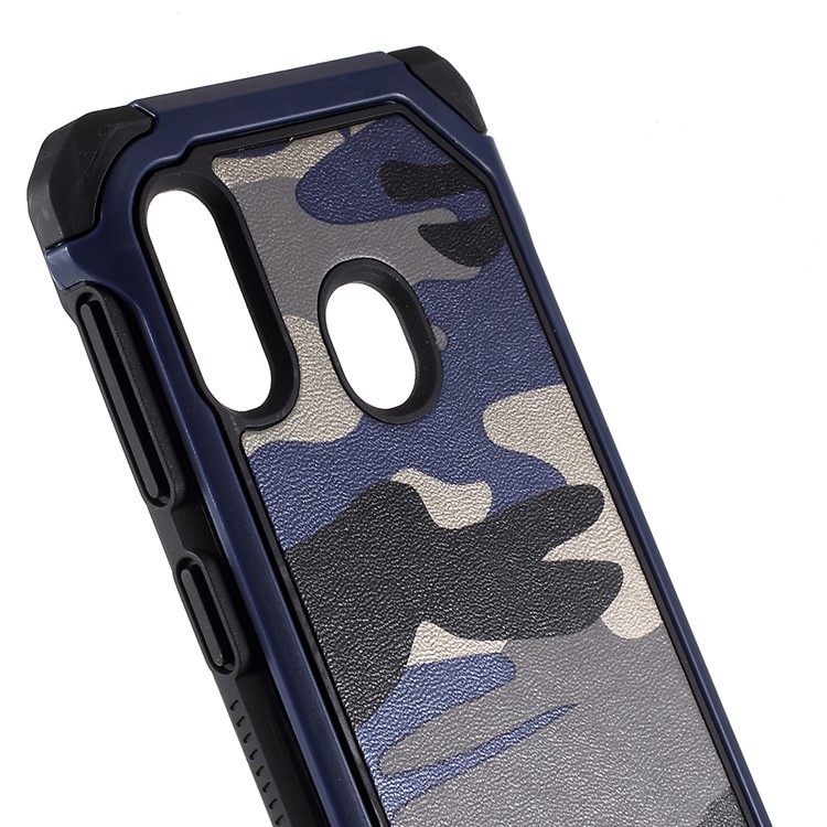 Camouflage Leather Coated PC TPU Shockproof Protective Shell for Samsung Galaxy A20e - Blue-5