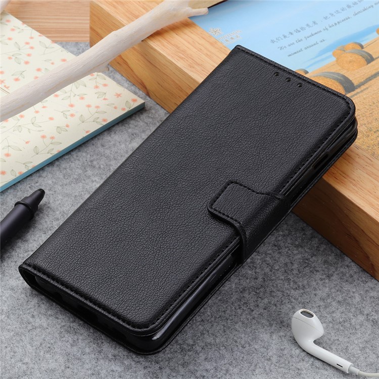 Litchi Texture PU Leather Wallet Stand Phone Casing for Samsung Galaxy A10s - Black-10