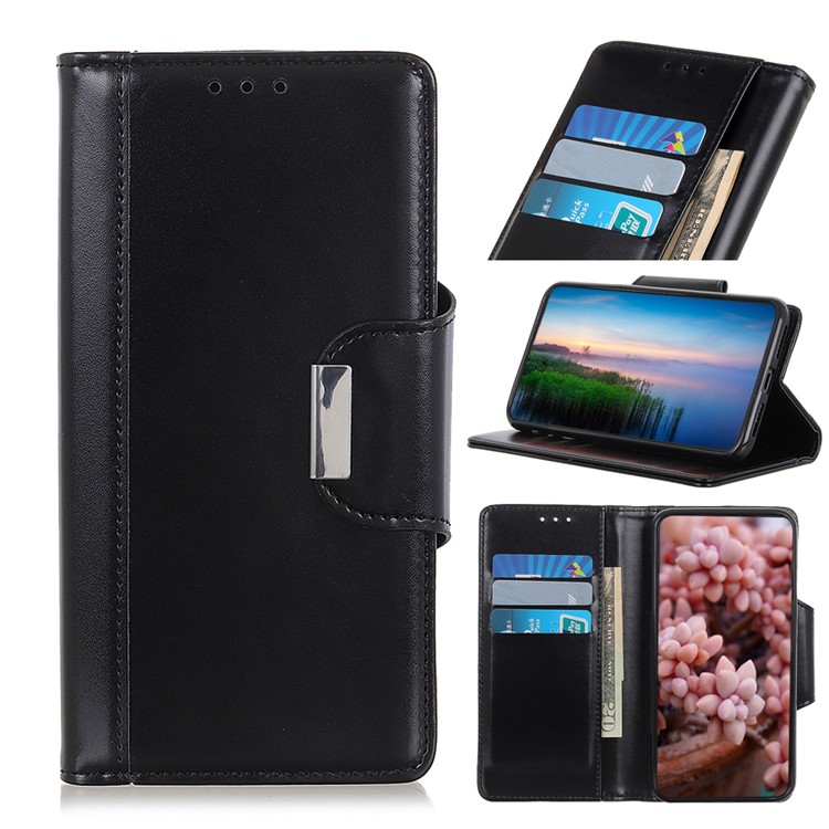 Cowhide Texture Wallet Stand Flip Leather Phone Cover for Samsung Galaxy A10s - Black-1