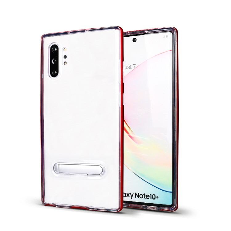 Hybrid Clear Back PC + TPU Kickstand Phone Case for Samsung Galaxy Note 10 Plus/Note 10 Plus 5G - Red-1