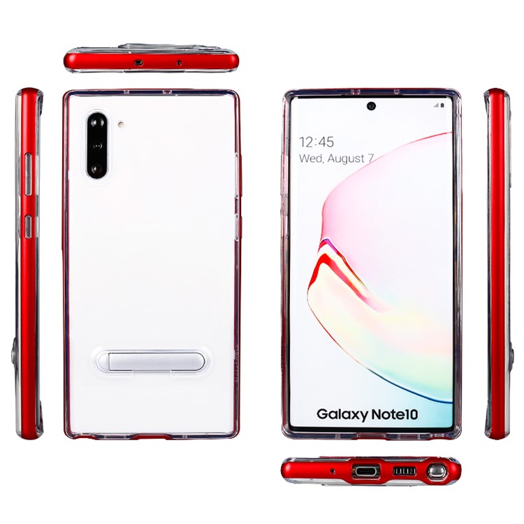 Hybrid Clear Back PC + TPU Kickstand Phone Shell Case for Samsung Galaxy Note 10/Note 10 5G - Red-3