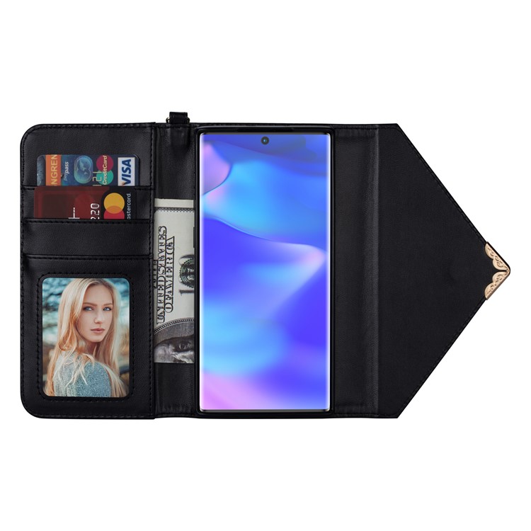 Envelope Style Leather Wallet Case with Lanyard for Samsung Galaxy Note 10 Plus 5G / Note 10 Plus - Black-3