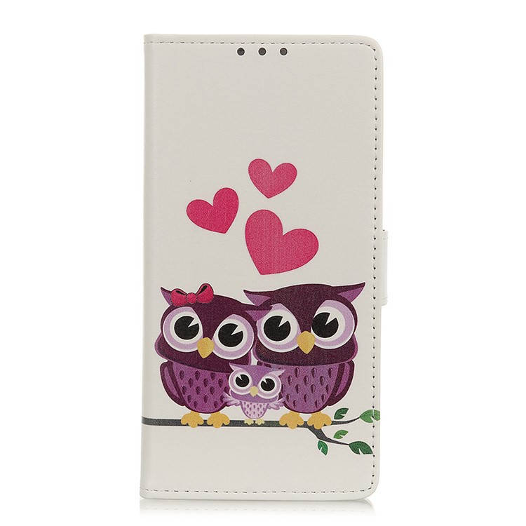 Pattern Printing Leather Wallet Case for Samsung Galaxy A10s - Owls and Hearts-2