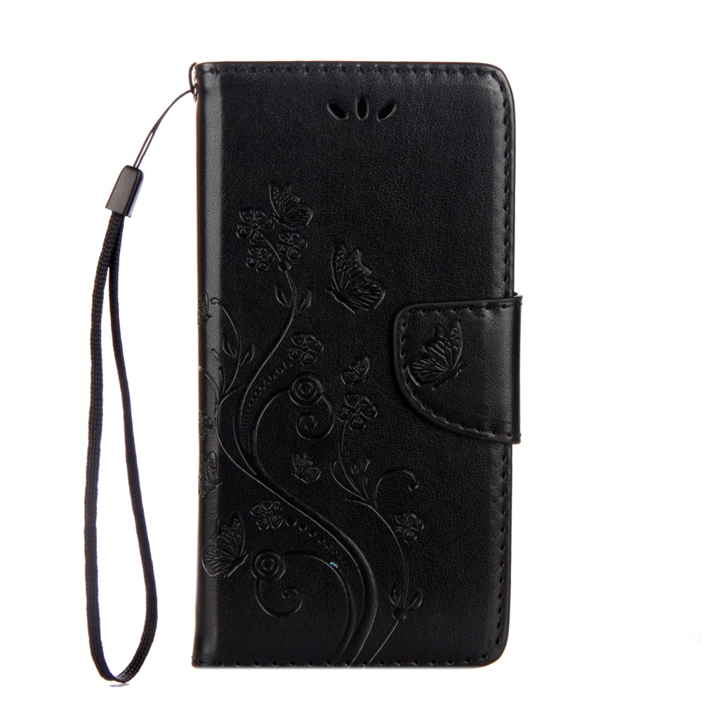 Imprint Butterfly Flower PU Leather Wallet Case for Samsung Galaxy Xcover 4s - Black-2