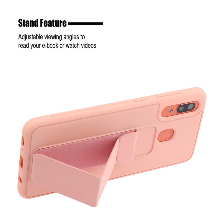 Rubberized Kickstand TPU + PC Hybrid Case Phone Casing for Samsung Galaxy M20 - Pink-4