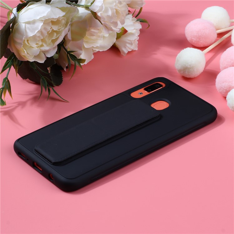 Rubberized Kickstand TPU + PC Hybrid Case Phone Casing for Samsung Galaxy M20 - Black-2