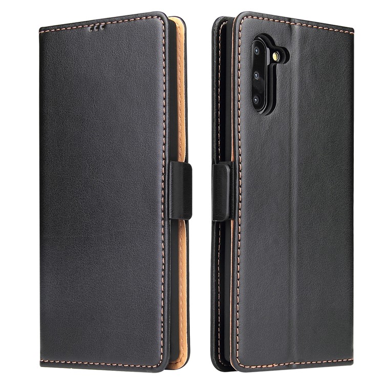 Leather Wallet Stand Flip Phone Case Protection Shell for Samsung Galaxy Note 10/Note 10 5G - Black-1