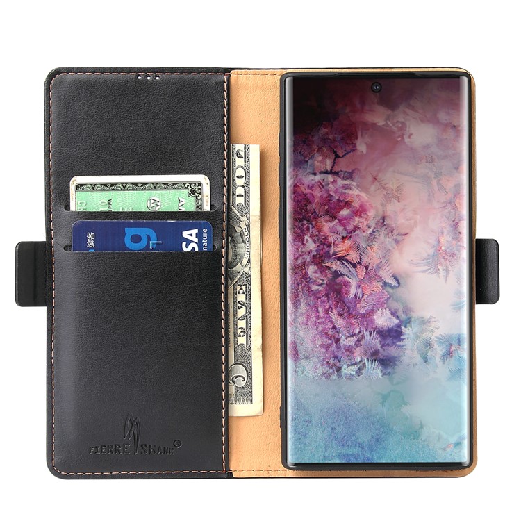 Leather Wallet Stand Flip Phone Case Protection Shell for Samsung Galaxy Note 10/Note 10 5G - Black-4