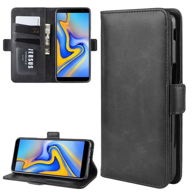 PU Leather Wallet Stand Phone Shell Cover for Samsung Galaxy J6 Plus / J6 Prime - Black-1