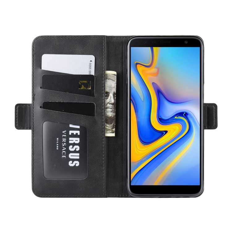 PU Leather Wallet Stand Phone Shell Cover for Samsung Galaxy J6 Plus / J6 Prime - Black-5