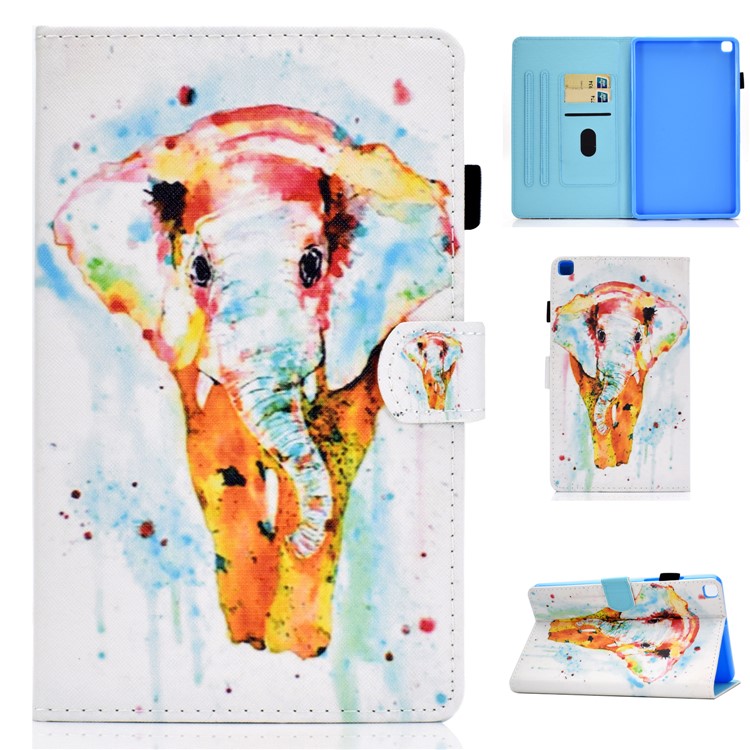 Pattern Printing Leather Card Holder Stand Cover for Samsung Galaxy Tab A 8.0 Wi-Fi (2019) SM-T290 - Elephant-1