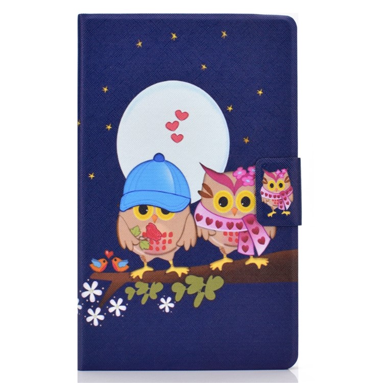 Pattern Printing Leather Stand Case for Samsung Galaxy Tab A 8.0 (2019) SM-T290 SM-T295 - Owls and Hearts-2