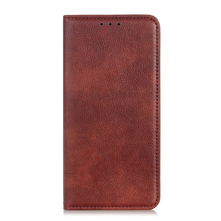 Auto-absorbed Litchi Texture Split Leather Wallet Case for Samsung Galaxy A20s - Dark Brown-2