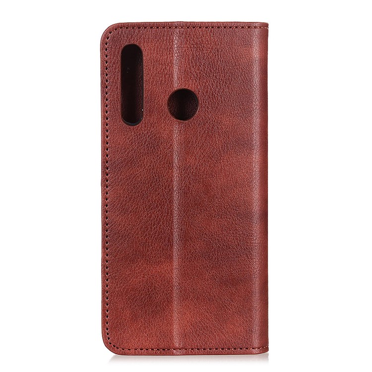 Auto-absorbed Litchi Texture Split Leather Wallet Case for Samsung Galaxy A20s - Dark Brown-7