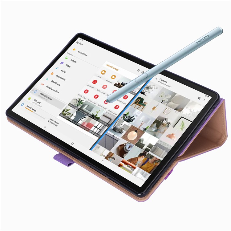 Suporte De Couro Titular Do Cartão Tablet Case Para Samsung Samsung Galaxy Tab S6 T860 T865 - Roxa-10