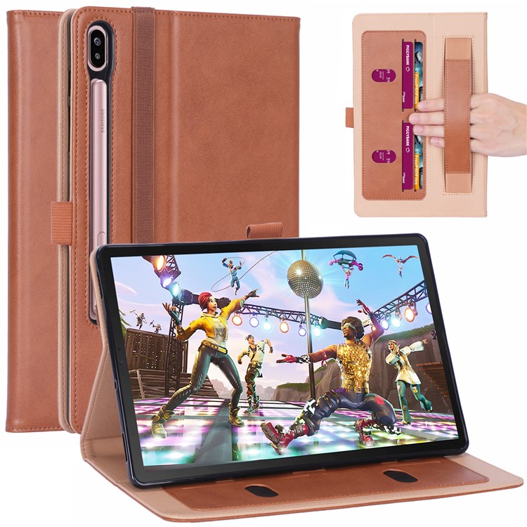 Leather Stand Card Holder Tablet Case for Samsung Samsung Galaxy Tab S6 T860 T865 - Brown-1