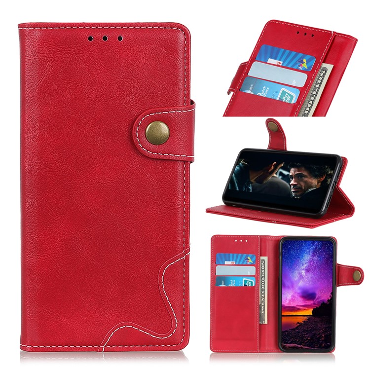 S-shape Textured PU Leather Stand Wallet Phone Case for Samsung Galaxy A20s - Red-1