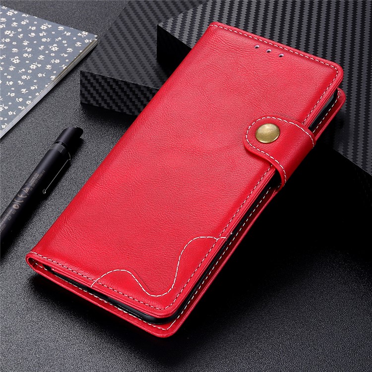 S-shape Textured PU Leather Stand Wallet Phone Case for Samsung Galaxy A20s - Red-12