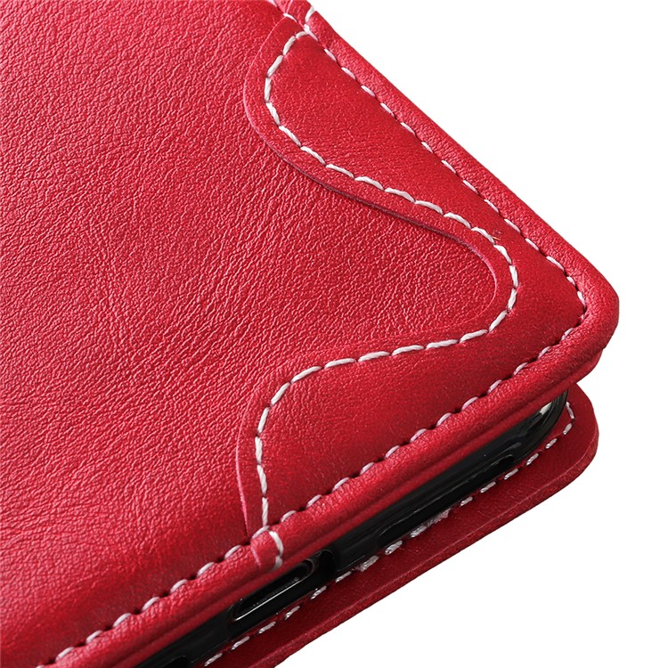 S-shape Textured PU Leather Stand Wallet Phone Case for Samsung Galaxy A20s - Red-3