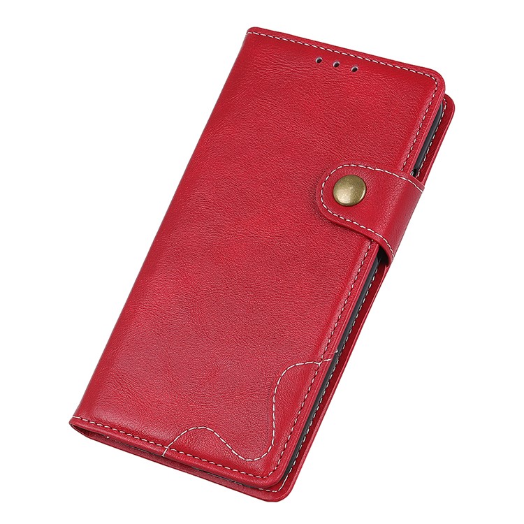 S-shape Textured PU Leather Stand Wallet Phone Case for Samsung Galaxy A20s - Red-4