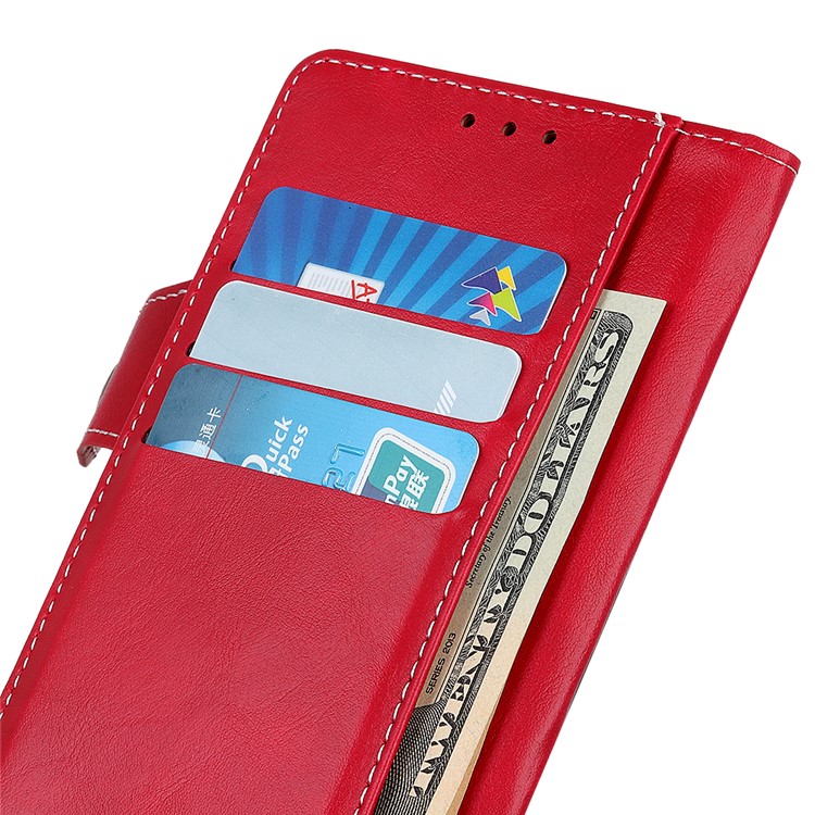 S-shape Textured PU Leather Stand Wallet Phone Case for Samsung Galaxy A20s - Red-6