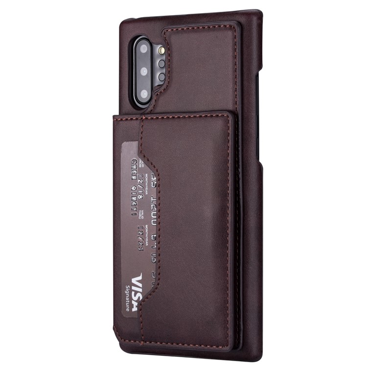Couro Pu + Titular Do Cartão Pc Kickstand Phone Case Para Samsung Galaxy Note 10 Plus 5g / Note 10 Plus - Café-2
