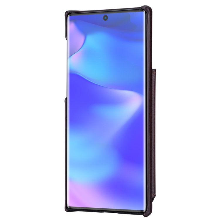 Couro Pu + Titular Do Cartão Pc Kickstand Phone Case Para Samsung Galaxy Note 10 Plus 5g / Note 10 Plus - Café-3
