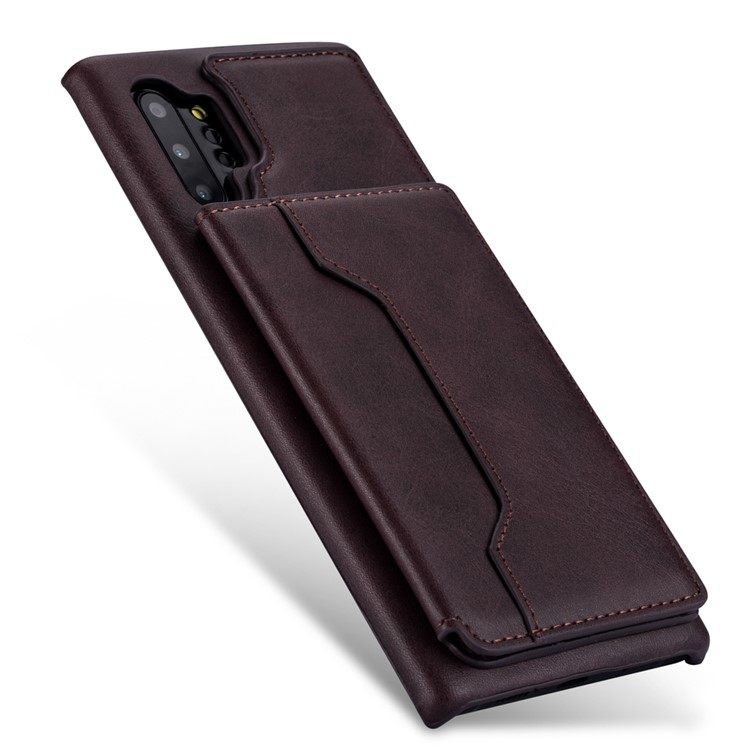 Couro Pu + Titular Do Cartão Pc Kickstand Phone Case Para Samsung Galaxy Note 10 Plus 5g / Note 10 Plus - Café-4