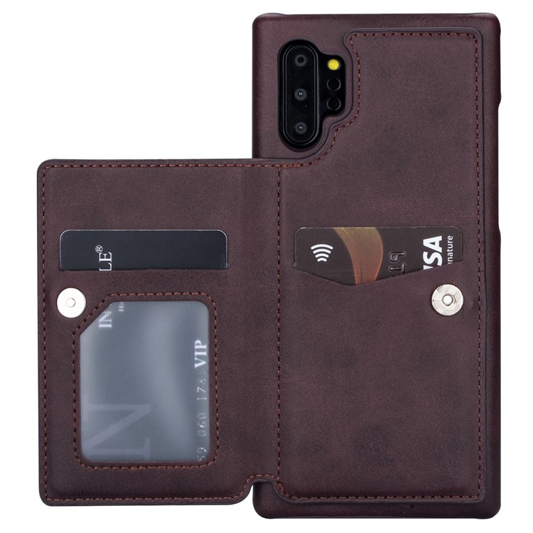 Couro Pu + Titular Do Cartão Pc Kickstand Phone Case Para Samsung Galaxy Note 10 Plus 5g / Note 10 Plus - Café-5