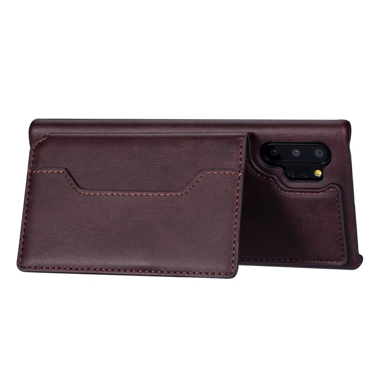 Couro Pu + Titular Do Cartão Pc Kickstand Phone Case Para Samsung Galaxy Note 10 Plus 5g / Note 10 Plus - Café-6